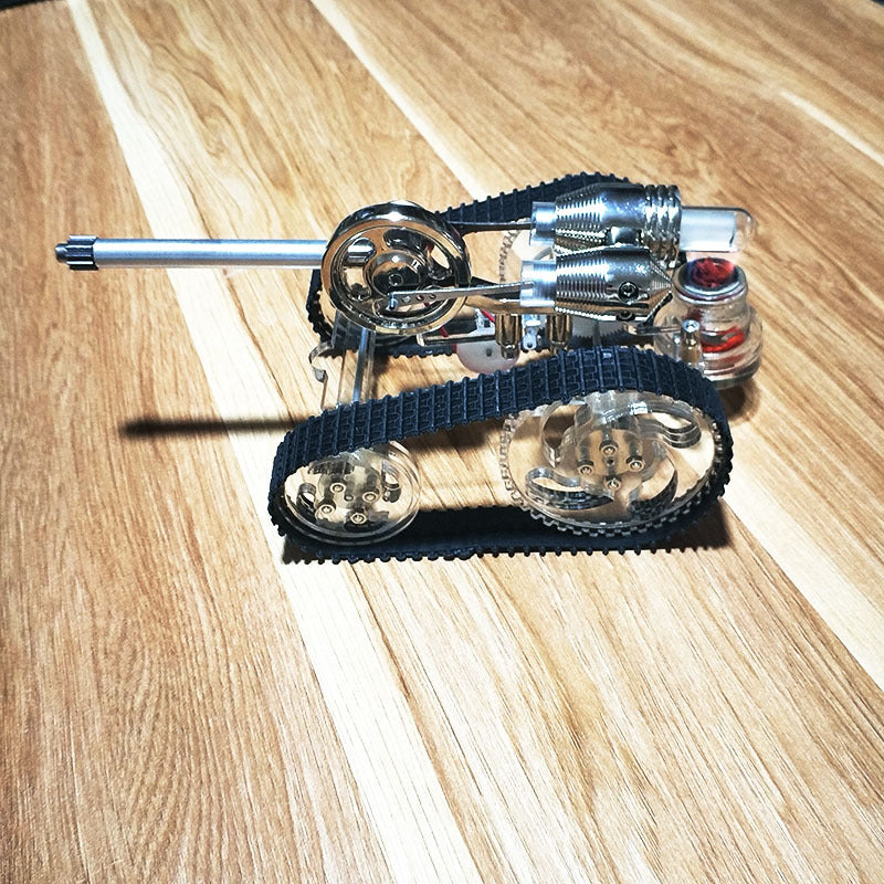 Stirling engine miniature model external combustion power tank car