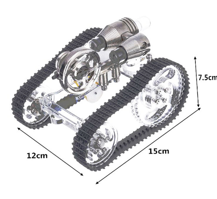 Stirling engine miniature model external combustion power tank car