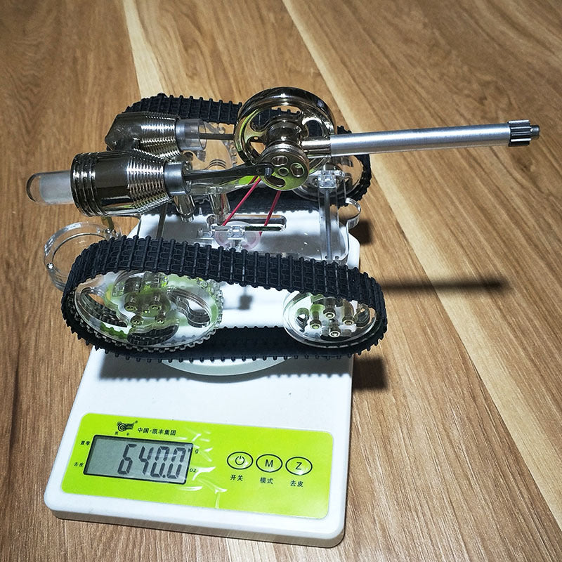Stirling engine miniature model external combustion power tank car