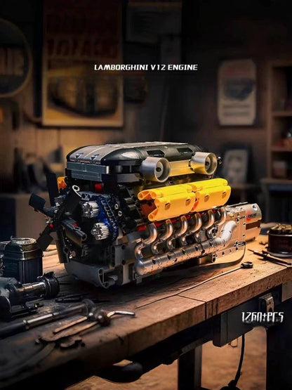 German car engine mechanical building block model electric ornament remote control engine educational toys assembly gift men