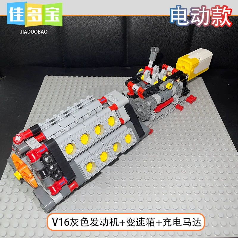 Building blocks, electric engine, V16 engine, MOC gearbox, cylinder, mechanical gear and more